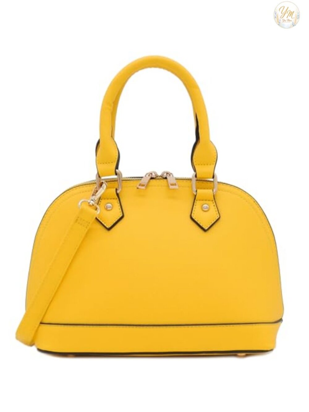 Faux Saffiano Leather Zip-Around Dome Satchel Handbag with Gold Tone Hardware